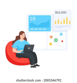 Informe gráfico que muestra las estadísticas de ventas en ilustraciones editables planas