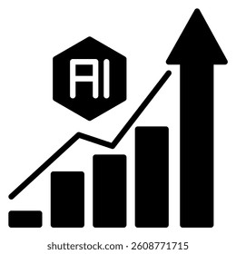 A graphical representation of artificial intelligence progress with a rising trend and arrow, perfect for illustrating growth. Suitable for presentations, websites, and reports.