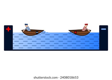 Graphical representation of the attraction of two opposite charges using a tank of water and boats with opposite charges