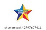 A graphical representation of Bennington Battle Day featuring a stylized five pointed star divided into multiple bright colored sections.