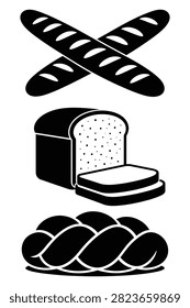 A graphical representation of common baked items featuring crossed baguettes