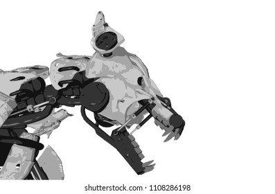 Graphical representation of the cyber security system in the form of a cyborg dog in an aggressive pose against white background. Conceptual vector illustration. Futuristic techno concept.
