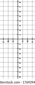 graphical representation of a domain x-axis from -? to ? and a range y-axis from -8 to 8. The interval between two point is 1/3?, vintage line drawing or engraving illustration.