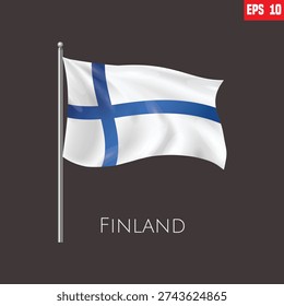 A graphical representation of the national flag of Finland, depicting a blue Nordic cross on a white background, hanging from a flagpole. Flag Design: Known as the siniristilippu (blue cross flag), it features a blue cross extending to the edges on a white field. 
Symbolism: The blue color represents the thousands of lakes and the sky, while the white color represents the snow that covers the country in winter. 
