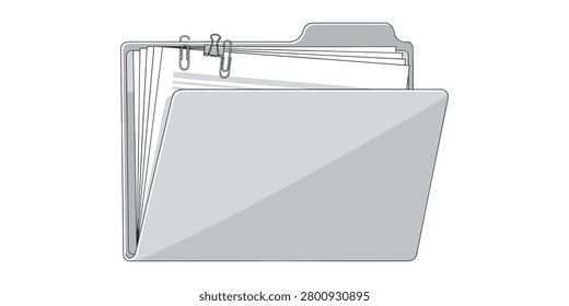 A graphical representation of an office file folder containing organized stacked documents