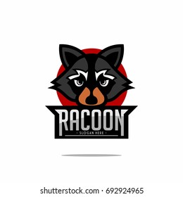 A graphical representation of a racoon face with a striking red circle and bold text design. Perfect for logos, mascots, team branding, or wildlife-themed projects showcasing creativity and profession