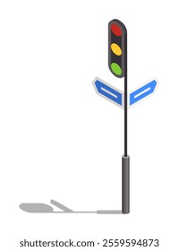 A graphical representation of a Traffic Light combined with Directional Signage for guidance