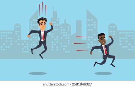 Graphical representation of workplace idiom "Hit the ground running", a marketing strategy to immediately start work or a task