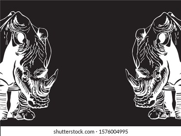 Graphical rhino isolated on black background, place for your text