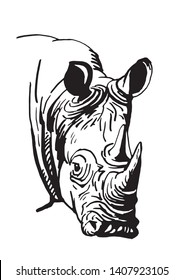 Graphical rhino isolated on white,vector doodle illustration,tattoo and coloring book design