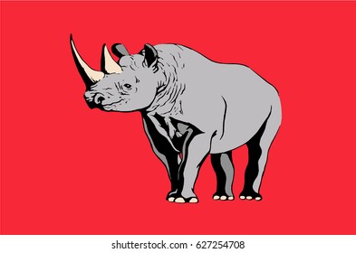 Graphical rhino on red background .Vector illustration