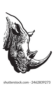 Graphical rhino portrait isolated on white background,vector tattoo illustration