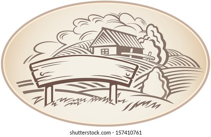 Grafische Landschaft im Rahmen.