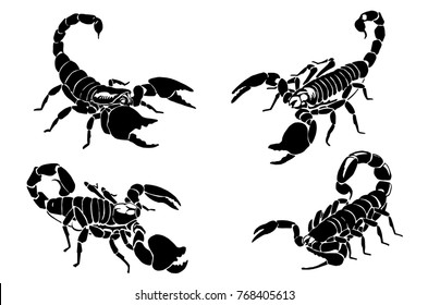 Graphical scorpions isolated on white background,vector illustration for tattoo and printing