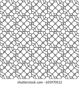 Graphical seamless black and white pattern. Vector geometrical texture. Endless ornamental background. Use for adult coloring books, textile, laser cut, pattern fills. 