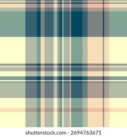 Graphical seamless vector fabric, endless pattern check textile. Variation texture tartan background plaid in pastel and cyan colors palette.