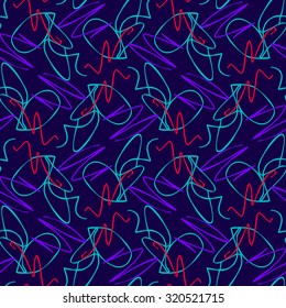 Graphical seamless vector pattern with colorful scribbles. Endless ornamental background. Use for pattern fills, wallpaper, textile, wrapping paper, web page background. 