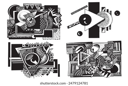Conjunto gráfico de ilustraciones abstractas con Formas geométricas , diseño abstracto de Vector	