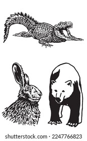 Graphical set of animals isolated on white background,vector illustration. Zoology