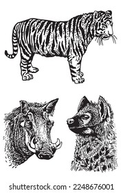 Graphical set of animals isolated on white background,vector illustration. Zoology