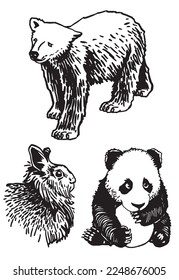 Graphical set of animals isolated on white background,vector illustration. Zoology