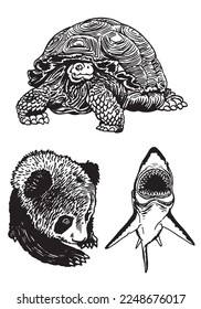 Graphical set of animals isolated on white background,vector illustration. Zoology