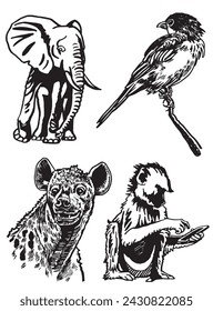 Graphical set of animals on white background, vector illustration