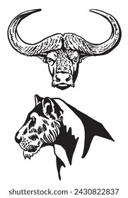 Graphical set of animals on white background, vector illustration