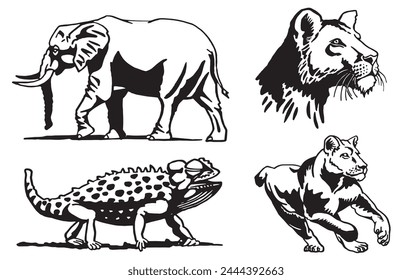 Graphical set of animals on white background, vector illustration	