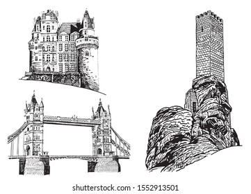 Graphical set of architecture isolated on white background,vector sightseeing