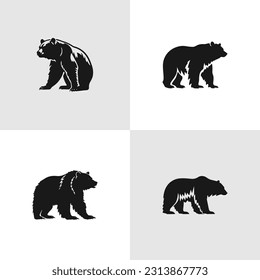 Conjunto gráfico de osos sobre elementos vectores negros, grizzly y panda. Osos de impresión, tipografía, diseño, tatuaje y logotipo