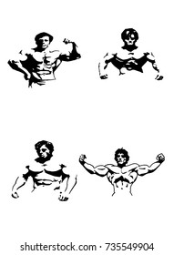 Graphical set of bodybuilders isolated on white background,vector sport illustration