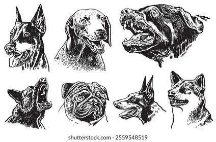 Graphical set of breed dogs on white background,vector illustration