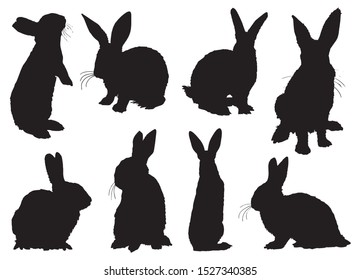 Graphical set of bunny silhouettes isolated on white background,vector illustration