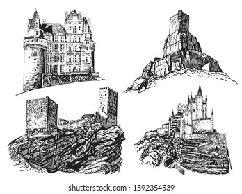 Graphical Set Medieval Castles Isolated On Stock Vector (Royalty Free ...