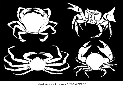 Graphical set  of crabs isolated on black background,vector illustration 