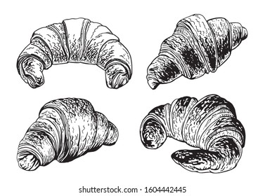 Graphical set of croissants isolated on white background,vector food illustration