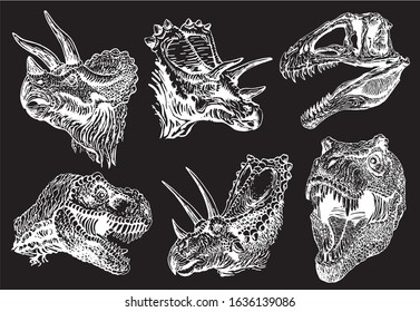 Graphical Set Dinosaur Portraits Isolated On Stock Vector (Royalty Free ...