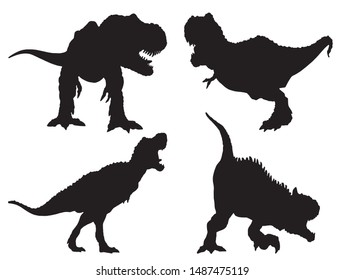 Graphical set of dinosaur silhouettes isolated on white background,vector illustration