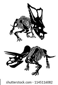 Graphical set  of dinosaur skeletons isolated on white background,vector triceratops