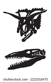 Graphical set of dinosaur skull silhouettes isolated on white background,vector illustration for tattoo and printing