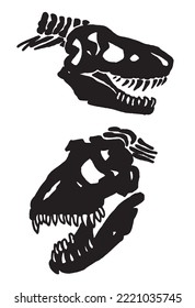 Graphical set of dinosaur skull silhouettes isolated on white background,vector illustration for tattoo and printing