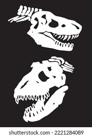 Graphical set of dinosaur skull silhouettes isolated on black background,vector illustration for tattoo and printing