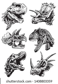 Graphical set of dinosaurs isolated on white ,vector illustration