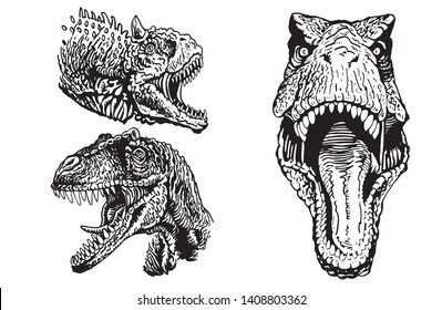 Graphical set of dinosaurs isolated on white ,vector illustration