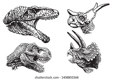 Graphical set of dinosaurs isolated on white ,vector illustration