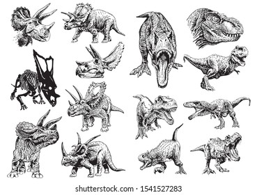 Graphical set of dinosaurs isolated on white background,vector illustration
