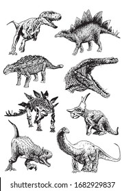 Graphical  set of dinosaurs isolated on white background,vector illustration