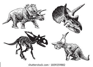 Graphical set of dinosaurs isolated on white background,vector illustration