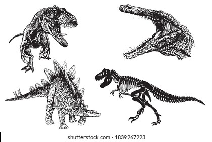 Graphical set of dinosaurs isolated on white background,vector illustration